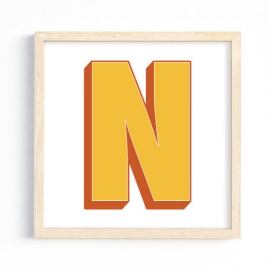Buchstaben-Kunstposter, N-Monogramm, fette Type In Poster