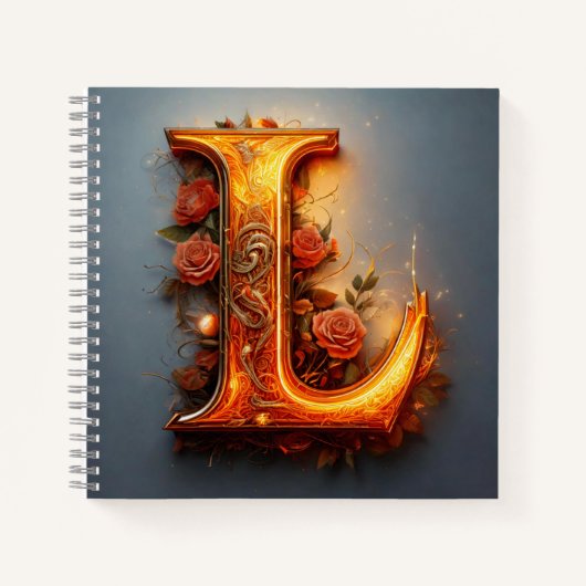 Buchstaben (L) mit rosa Rosen Notizblock (Vorderseite)