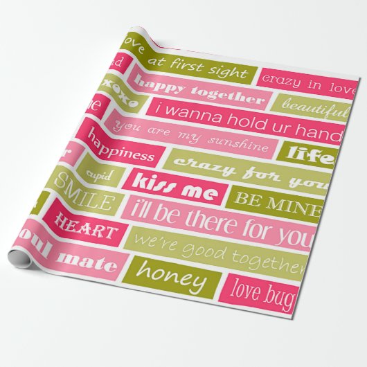 Buchstaben Rosa und Grüne Liebe Geschenkpapier (Ungerollt)