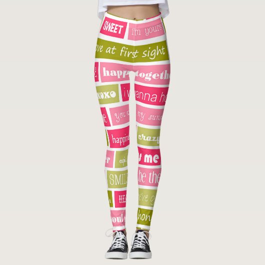 Buchstaben Rosa und Grüne Liebe Leggings (Vorderseite)