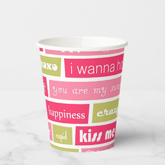 Buchstaben Rosa und Grüne Liebe Pappbecher (Links)