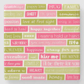 Buchstaben Rosa und Grüne Liebe Steinuntersetzer (Vorderseite)