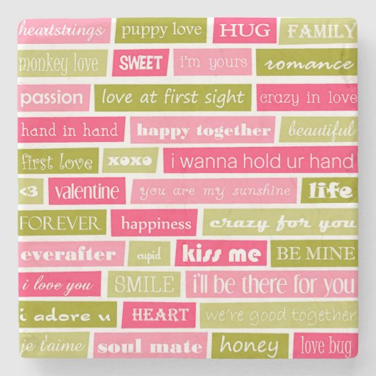 Buchstaben Rosa und Grüne Liebe Steinuntersetzer (Vorderseite)