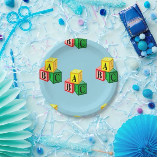 Buchstabenblöcke Pappteller (Party)