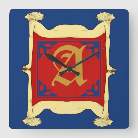 Buchstabenfolge, Bearbeitungsbuchstaben Quadratische Wanduhr (Vorderseite)