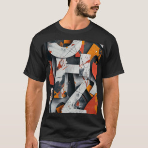 Buchstabenfragmente in orange und grau T-Shirt