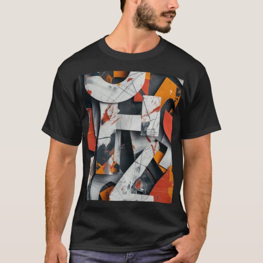 Buchstabenfragmente in orange und grau T-Shirt (Vorderseite)