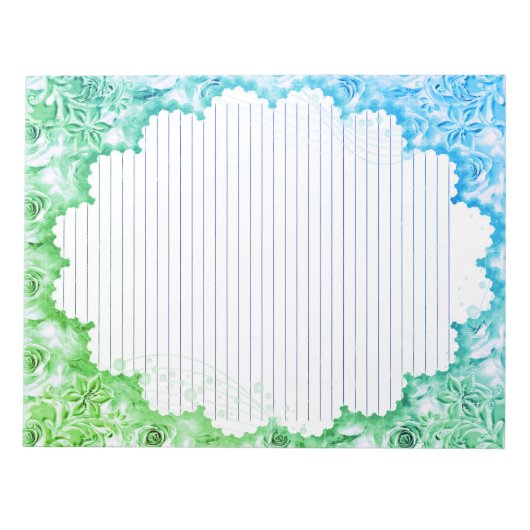 Buchstabengröße - Gerahmtes Blumenpapier mit grüne Notizblock (Vorderseite)