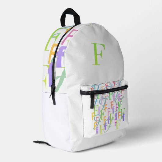 Buchstabenkonfetti "F" Bedruckter Rucksack (Rückseitige Ecke links)