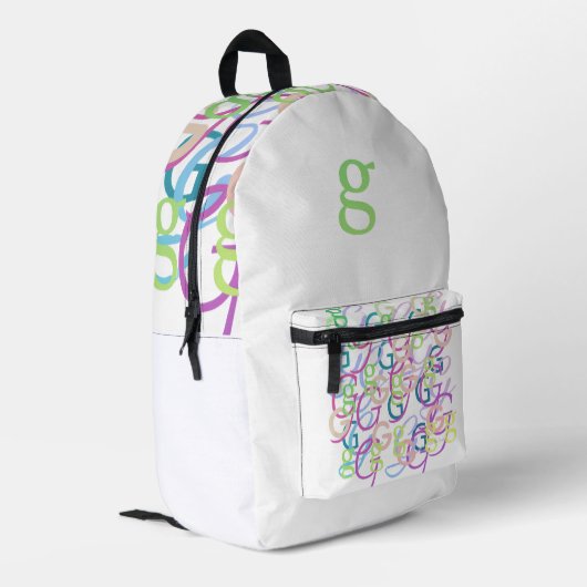 Buchstabenkonfetti "G" Bedruckter Rucksack (Rückseitige Ecke links)