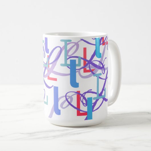 Buchstabenkonfetti "L" Kaffeetasse (VorderseiteRechts)