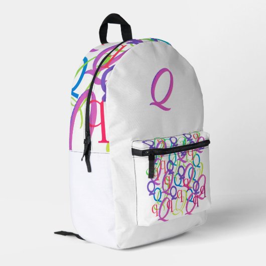 Buchstabenkonfetti "Q" Bedruckter Rucksack (Rückseitige Ecke links)