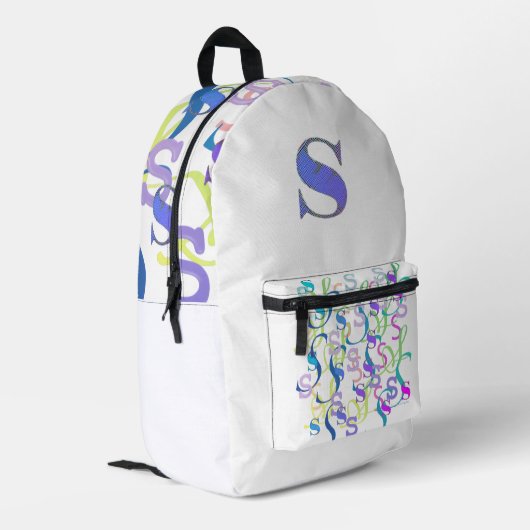 Buchstabenkonfetti "S" Bedruckter Rucksack (Rückseitige Ecke links)