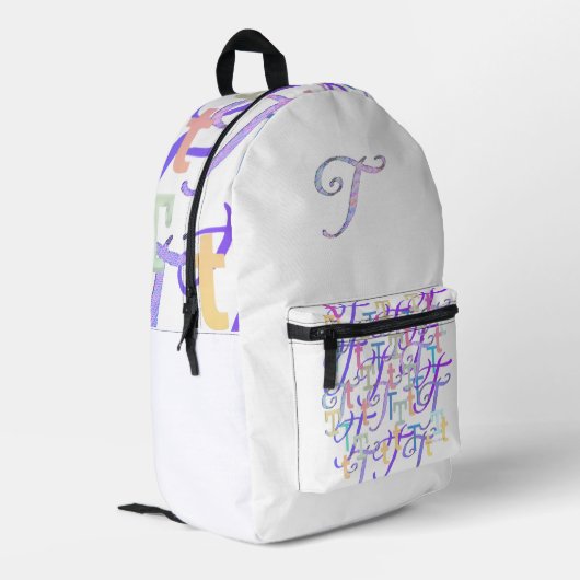 Buchstabenkonfetti "T" Bedruckter Rucksack (Rückseitige Ecke links)