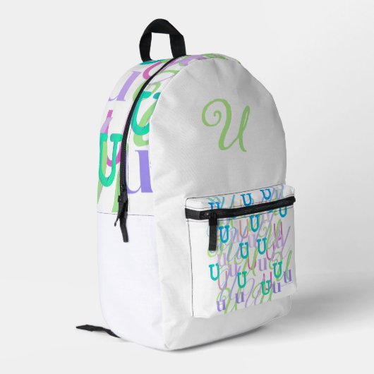 Buchstabenkonfetti "U" Bedruckter Rucksack (Rückseitige Ecke links)