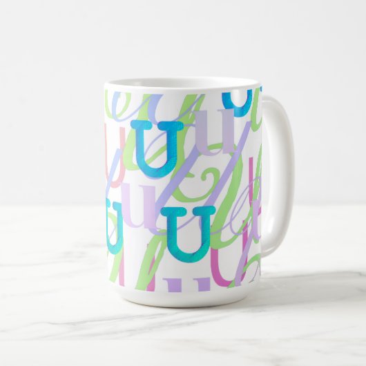 Buchstabenkonfetti "U" Kaffeetasse (VorderseiteRechts)