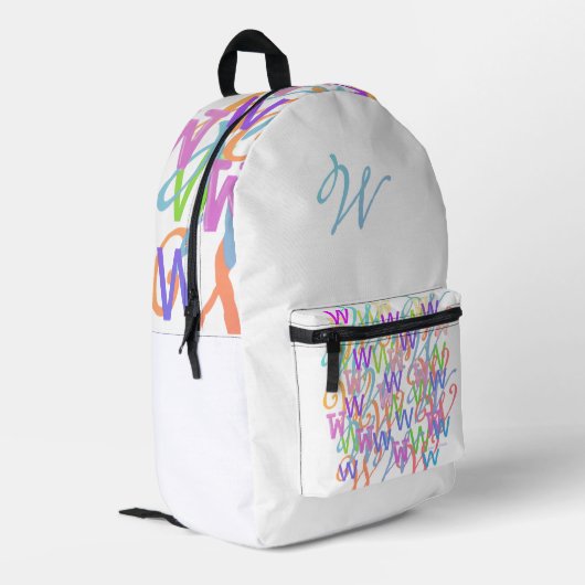 Buchstabenkonfetti "W" Bedruckter Rucksack (Rückseitige Ecke links)