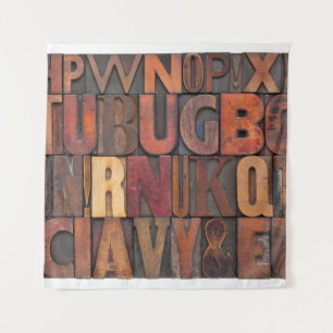 Buchstabenzufall - Vintages Buchstabenholz Wandteppich