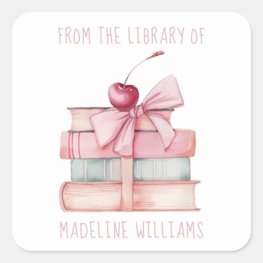 Buchstapel aus der Bibliothek des Buchzeichens Bow Quadratischer Aufkleber (Vorderseite)