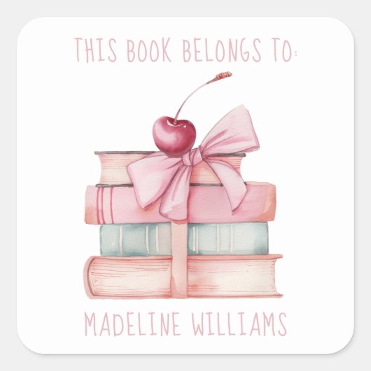 Buchstapel aus der Bibliothek des Buchzeichens Bow Quadratischer Aufkleber (Vorderseite)