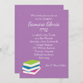 Buchstapel Bat Mitzvah Einladung mit Sarah (Vorne/Hinten)