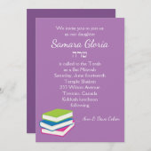 Buchstapel Bat Mitzvah Einladung mit Sarah (Vorne/Hinten)