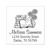 Buchstapel, Buch öffnen, Blume - Anschrift Permastempel (Design)