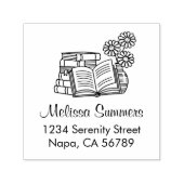 Buchstapel, Buch öffnen, Blume - Anschrift Permastempel (Design)
