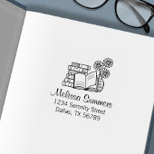 Buchstapel, Buch öffnen, Blume - Anschrift Permastempel