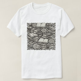 Buchstapel im botanischen Blumenmuster, vintage T-Shirt