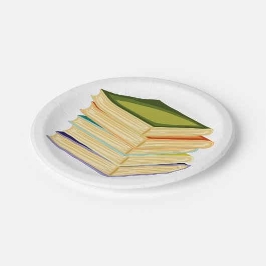 Buchstapel Kunst und Lesen Pappteller (Schrägansicht)