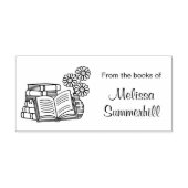 Buchstapel, Offenes Buch, Blume - Buchzeichen Permastempel (Design)