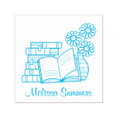 Buchstapel, Offenes Buch, Blume - Buchzeichen Permastempel (Design)