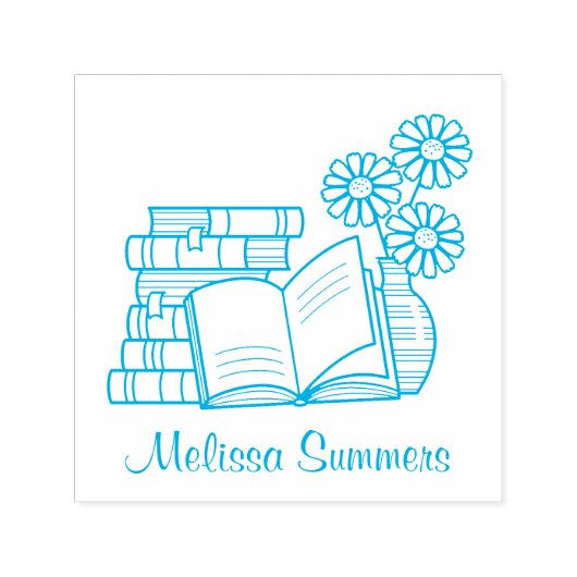 Buchstapel, Offenes Buch, Blume - Buchzeichen Permastempel (Design)