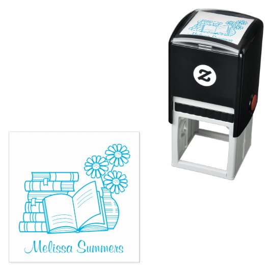 Buchstapel, Offenes Buch, Blume - Buchzeichen Permastempel (Beispiel)