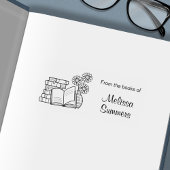 Buchstapel, Offenes Buch, Blume - Buchzeichen Permastempel