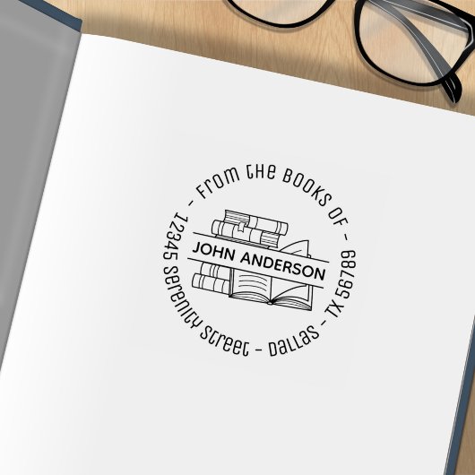 Buchstapel Runde Buchzeichen 2 Gummistempel