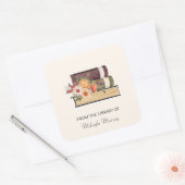 Buchstapel und Blume Personalisiertes Buchzeichen Quadratischer Aufkleber (Umschlag)