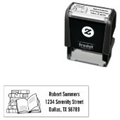 Buchstapel und offene Buchadresse Permastempel (Beispiel)