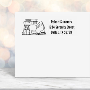 Buchstapel und offene Buchadresse Permastempel