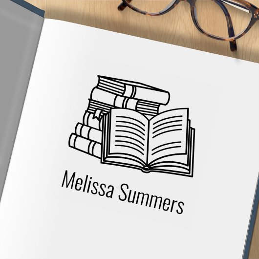 Buchstapel und Offenes Buch - Buchzeichen Gummistempel