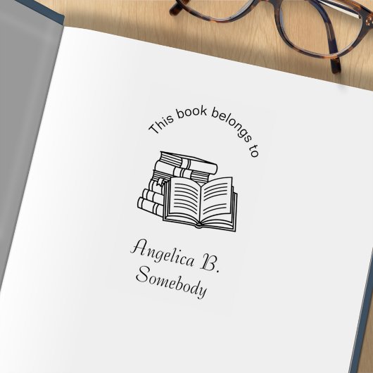 Buchstapel und Offenes Buch - Buchzeichen Gummistempel