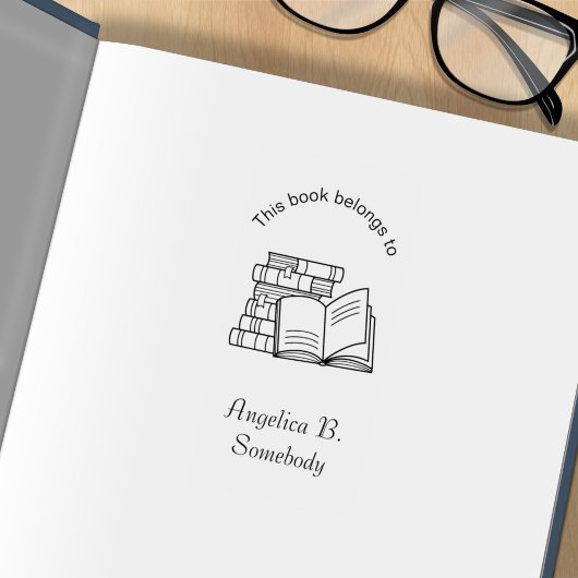 Buchstapel und Offenes Buch - Buchzeichen Gummistempel