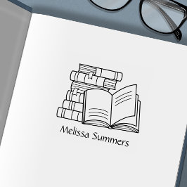 Buchstapel und Offenes Buch - Buchzeichen Permastempel
