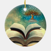 Buchstapelbaum und offene Bücher Keramik Ornament (Hinten)