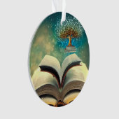 Buchstapelbaum und offene Bücher Ornament (Vorderseite)