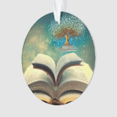 Buchstapelbaum und offene Bücher Ornament (Vorderseite)