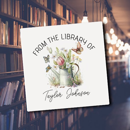 Buchsticker, Buchzeichen-Blumengießdose Quadratischer Aufkleber