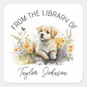 Buchsticker, Buchzeichen Blütenhündchen Quadratischer Aufkleber (Vorderseite)