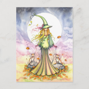 Buchstützen Herbst Hexe Postkarte